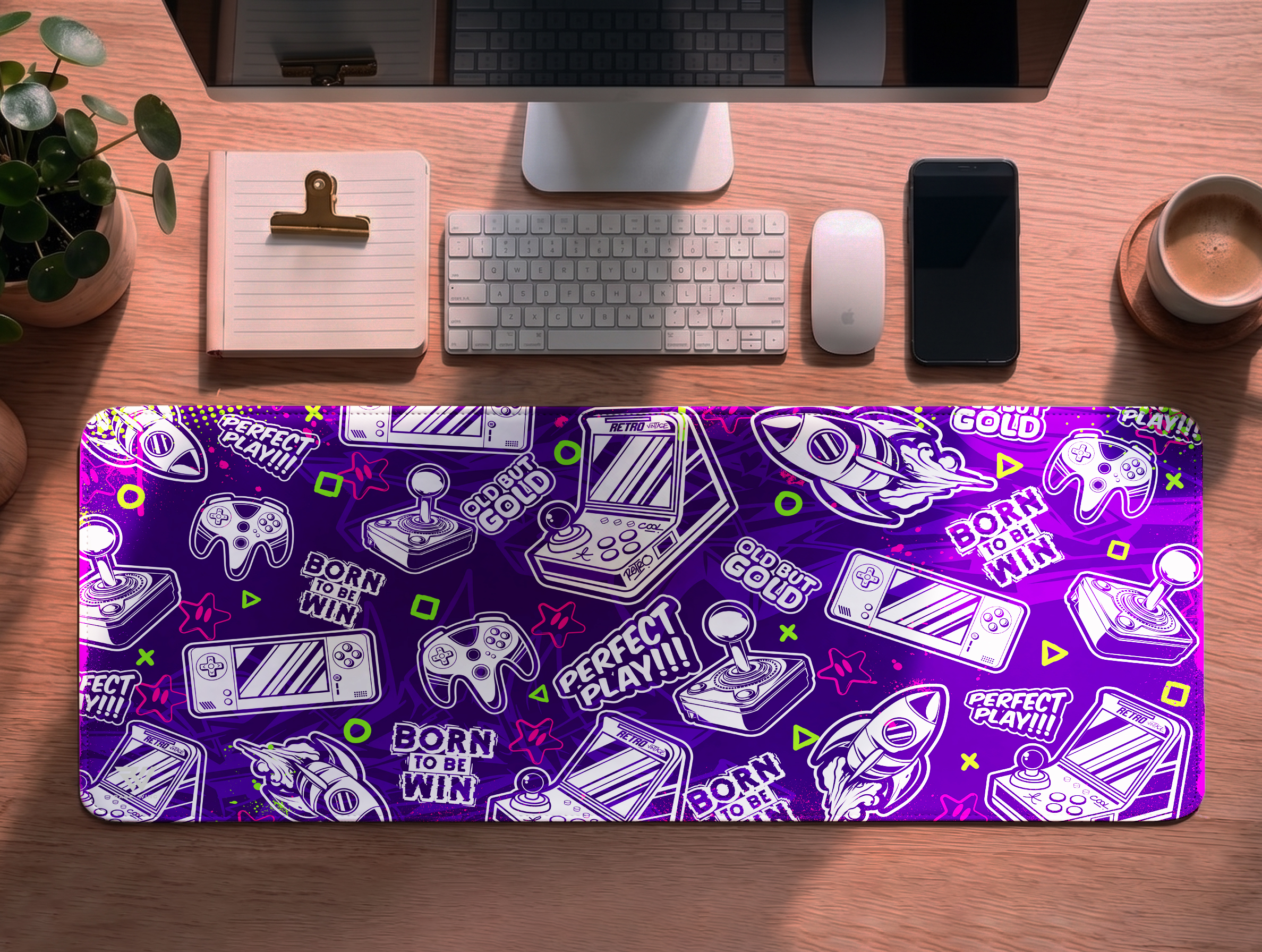Retro Arcade Desk Mat - custom printed gaming mouse pad and desk mat