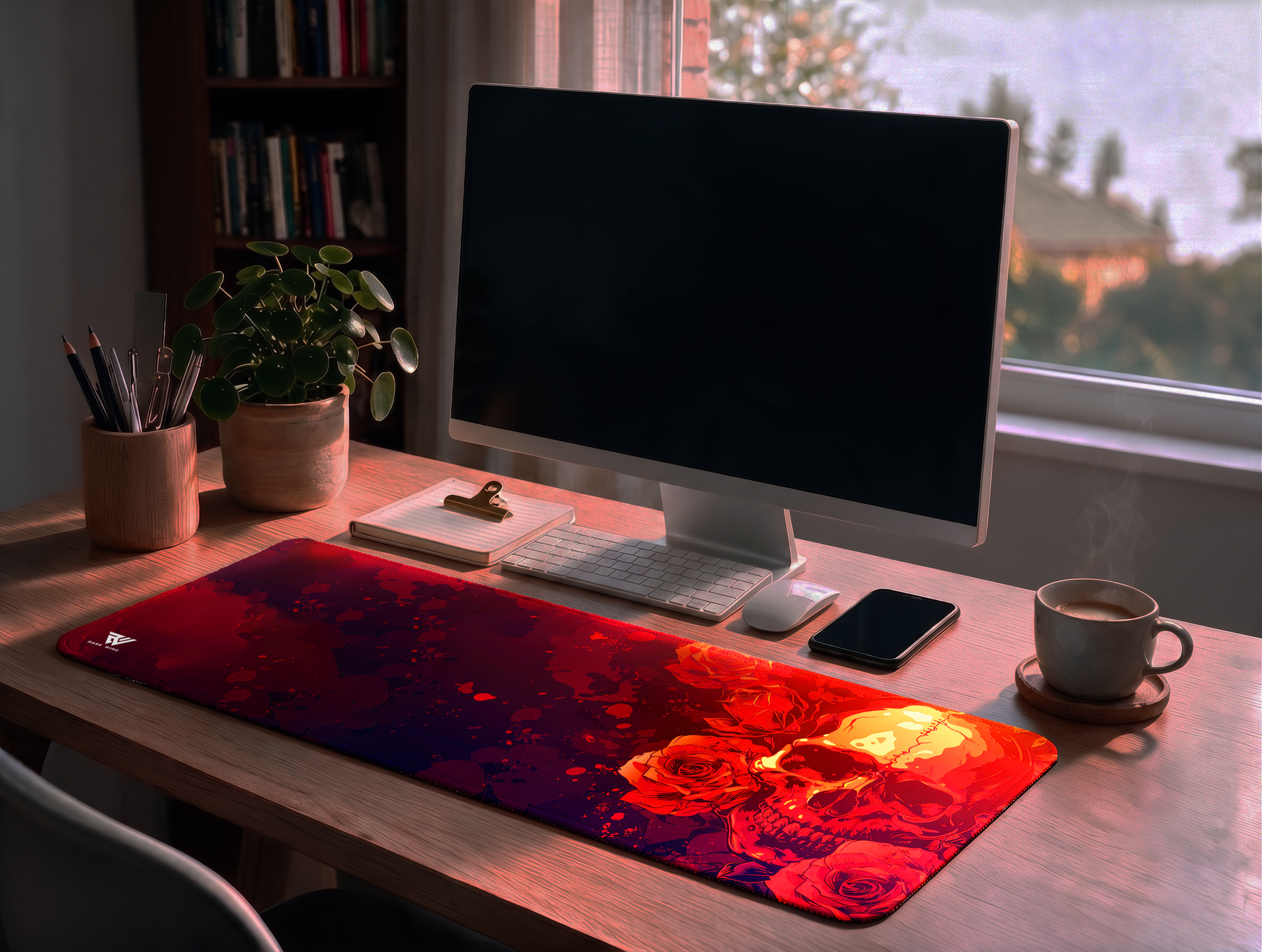 Crimson Rose Skull Desk Mat photo 2