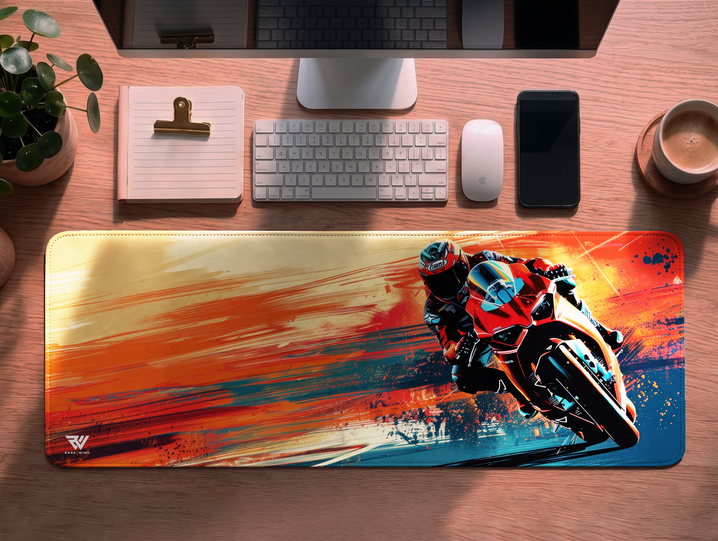 Crimson Apex Superbike Desk Mat - custom printed gaming mouse pad and desk mat