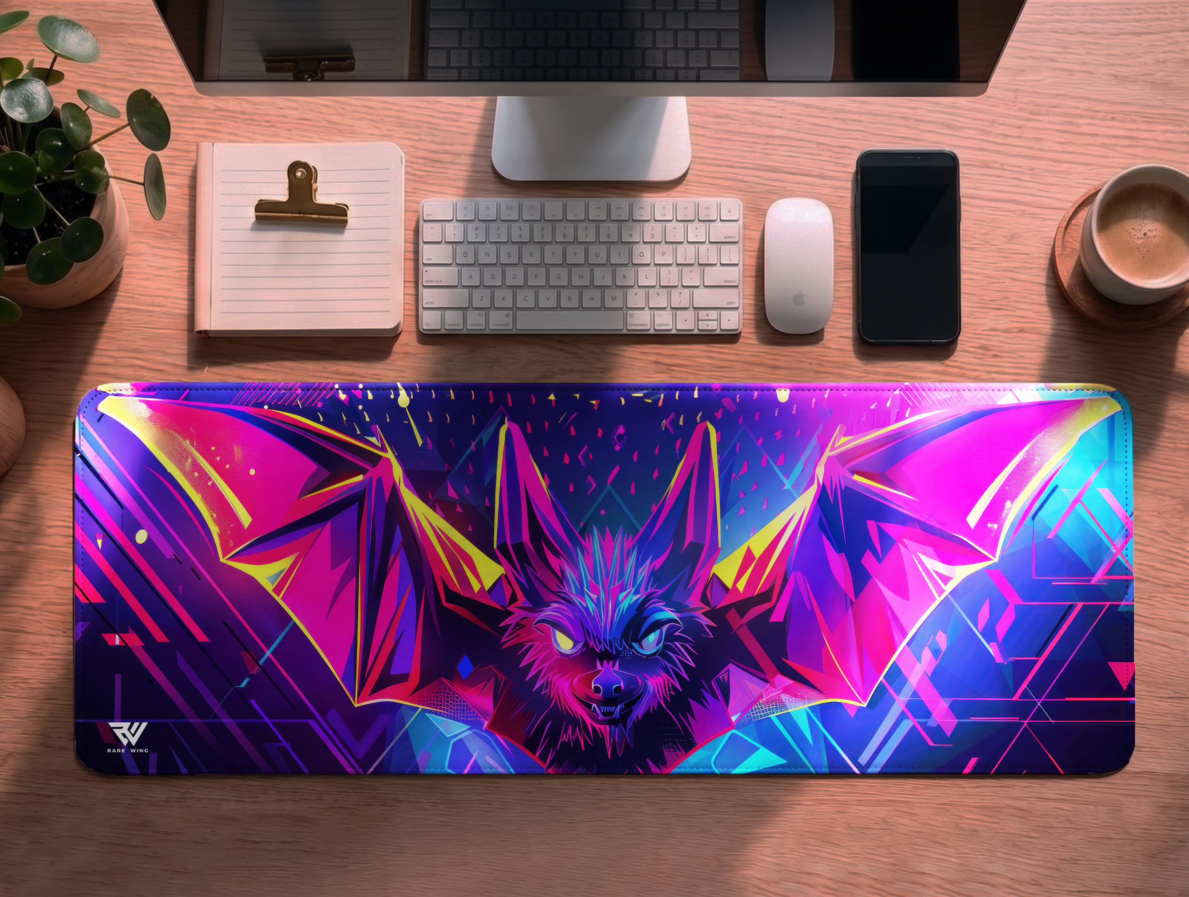 Cyber Bat Neon Desk Mat - custom printed gaming mouse pad